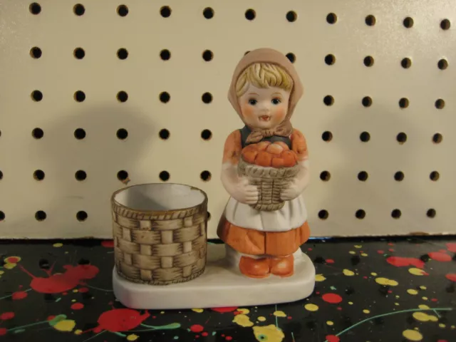 Peasant Apple Girl Votive Candle Holder W. A. Porcelain Figurine