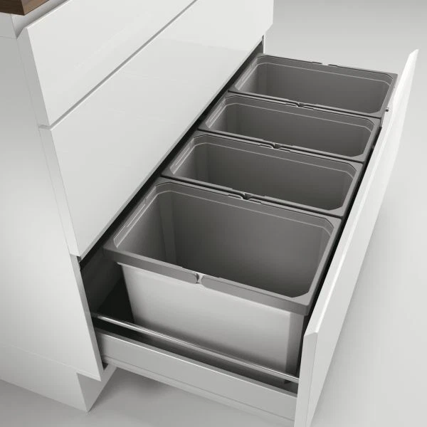 Set De Bacs De Tri AxiSpace GTV Pour Tiroir 600 Mm - 2 Bacs 15L + 2 Bacs 7L, Plastique Avec Graphène Antibactérien