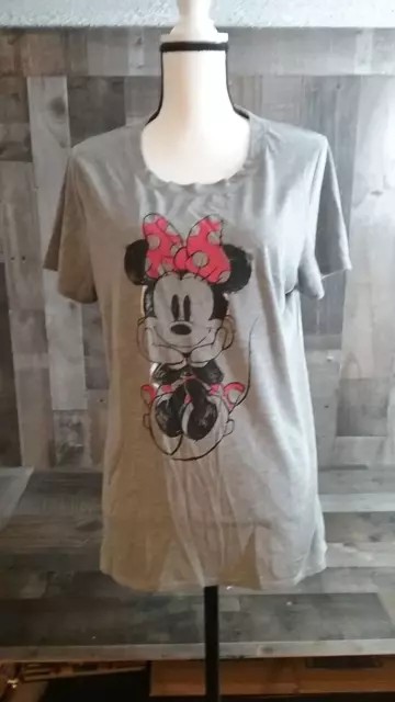 DISNEY Top/Blouse Gray Knit Minnie Mouse Soft Short Sleeve Size XXL