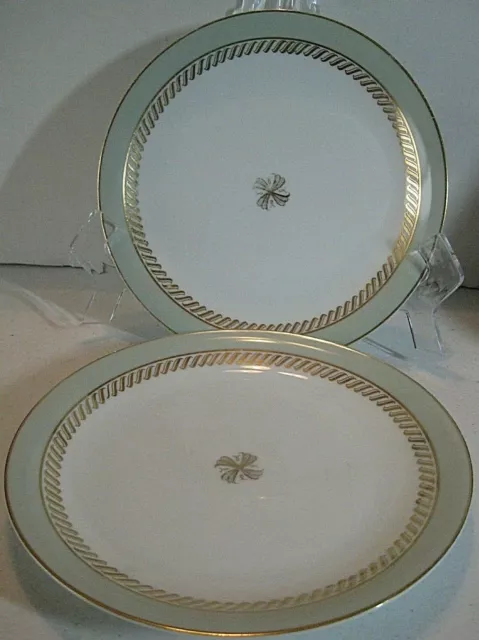 Noritake 5583 Fine China White w/green & gold trim Circa 1954 - 2 salad plates