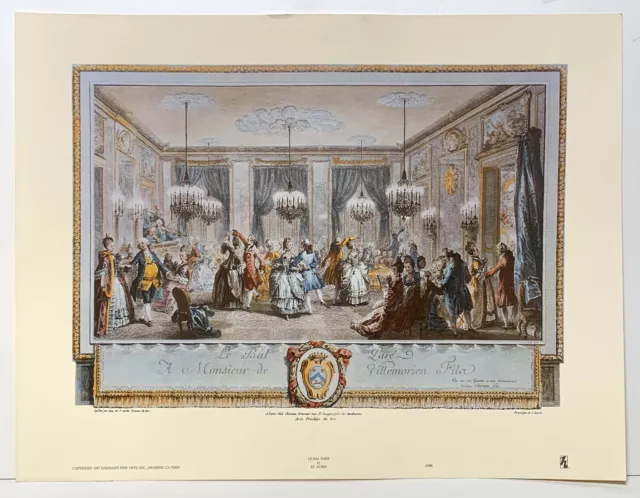 Le Bal Pare French 18th century ball by St Aubin Engraving Reproduction Print