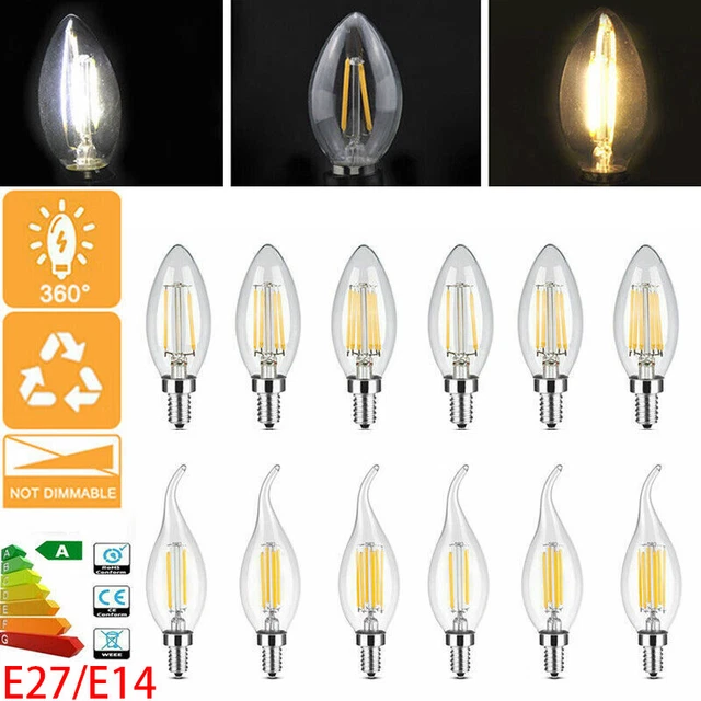 E27 LED Licht kerzenbirnen Filament Leuchtmittel Glühbirne Kerze Lampe Warmweiß
