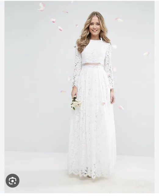 ASOS Bridal Lace Long Sleeve Crop Top Maxi Wedding Dress
