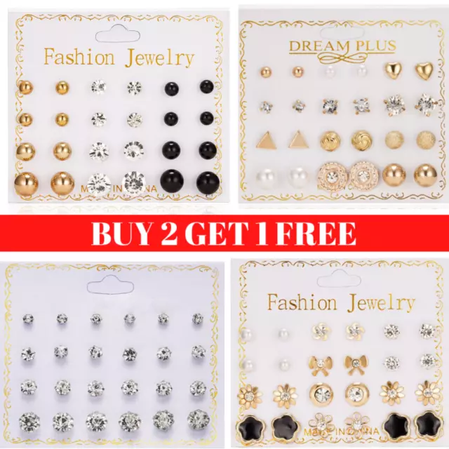 Set Of 12 Pairs Earrings Different Style Ear Stud Allergy Free Wholesale Gift UK