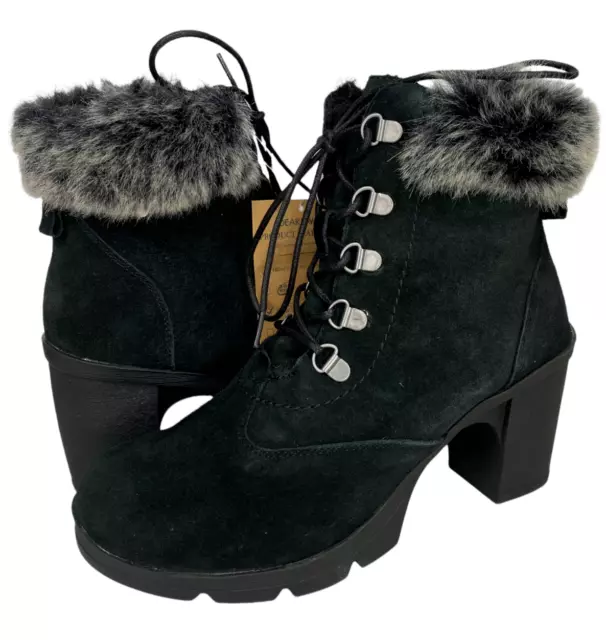 BEARPAW MARLOWE HEEL Lace up Sherpa Boots with NeverWet