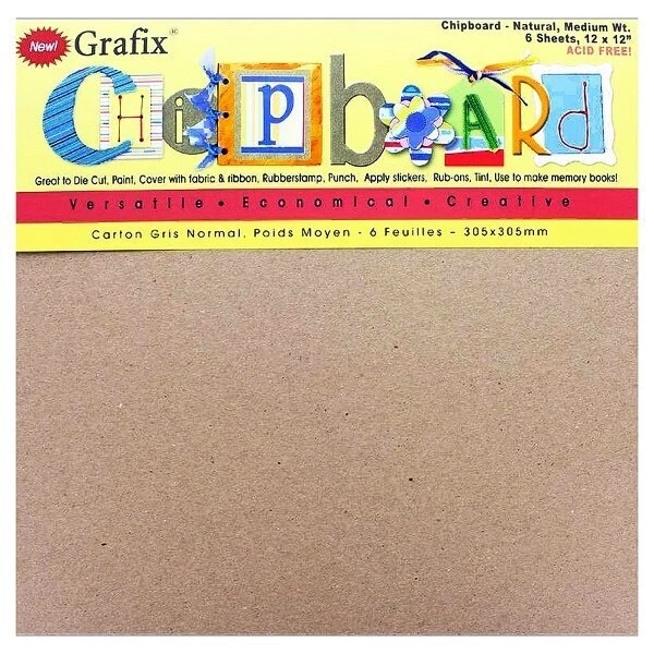 Grafix, aglomerado, superficie de medios mixtos, Kraft natural, 12", 6 hojas, mediano