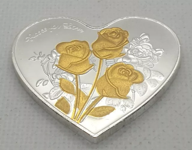 Love Heart Commemorative Coloured Rose Coin Finished in 0.999 Silver