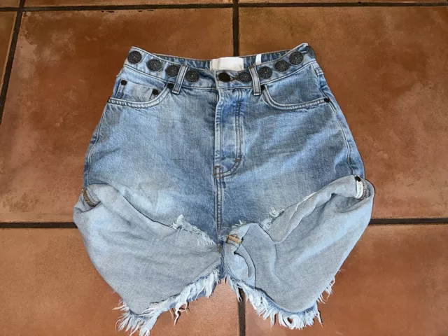 One x One Teaspoon Womens 25 High Waist Bandits Denim Shorts Twisted Cuff Hem