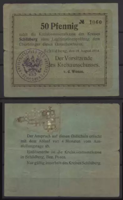 [24273] - NOTGELD SCHILDBERG (heute: Ostrzeszow), Kreisausschuss, 50 Pf, 18.08.1