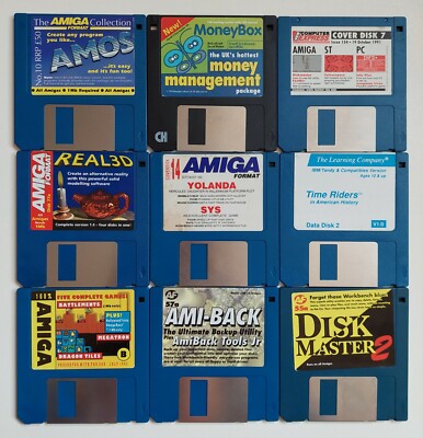 Retro-FLOPPY DISK GIOCHI PER COMPUTER E SOFTWARE PER COMMODORE AMIGA PC vintage 