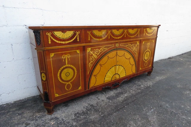 French Inlay Long Server Sideboard Buffet Console Cabinet 4935