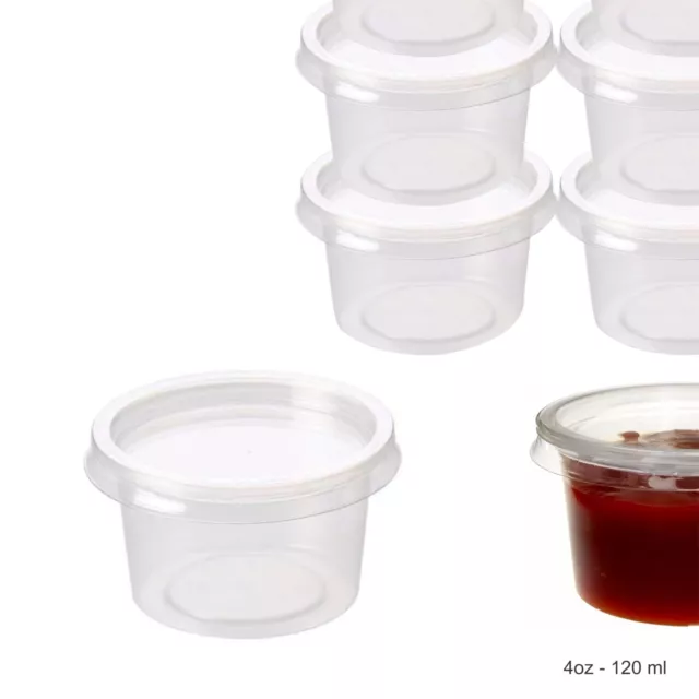 4oz Round Plastic Container & Lids Takeaway Food Sauce Dip Pots Chutney 120 ml