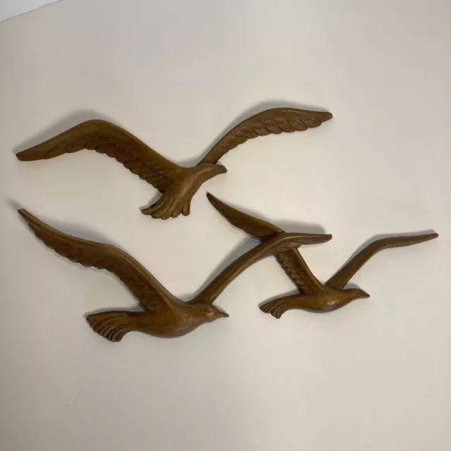 Homco Faux Wood Seagulls Set Plastic Wall Hanging VTG Home Interiors 1981 USA