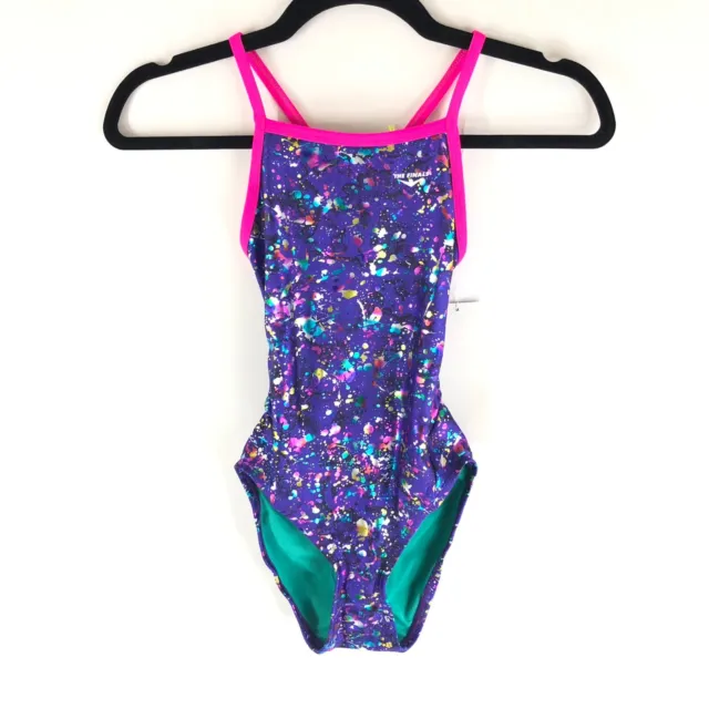 The Finals Funnies Girls Rainbow Foil Wingback One Pc Swimsuit Purple 26 10/12