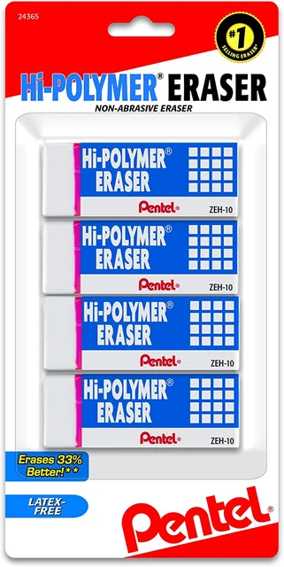 ® Hi-Polymer Erasers, White, Pack of 4