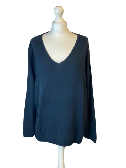 Elemente Clemente Dark Blue Cotton Knit V-Neck Jumper Relaxed Fit Size 4 Casual