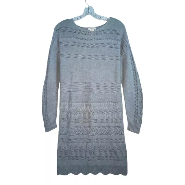 Sundance Womens M Midi Sweater Dress Tunic Gray Open Knit Cotton Silk Blend