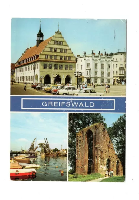 AK Ansichtskarte Greifswald / Rathaus / Wiecker Klappbrücke