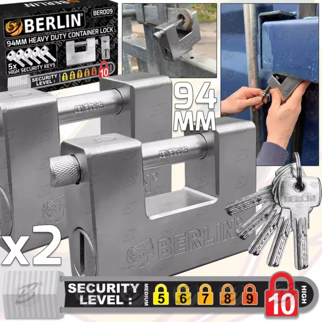 Shipping Container Lock HEAVY DUTY 94mm Padlock High Security Shutter Chain x2