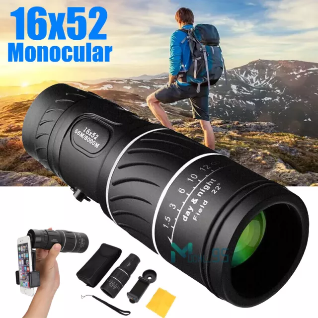 16x52 Monocular Dual Focus Zoom Telescope for Birds Watching 66m/8000m