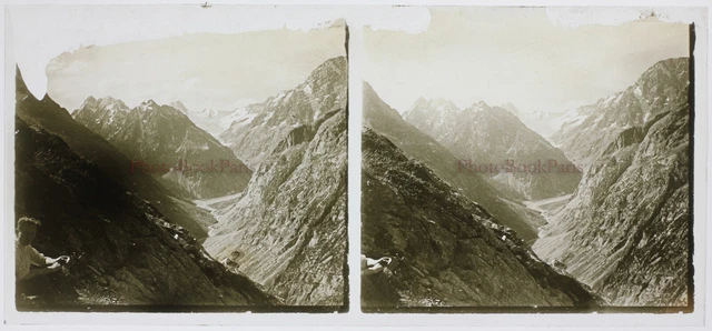 Montagne Vallée France Photo c1920 Plaque de verre K3n29 Stereo Vintage