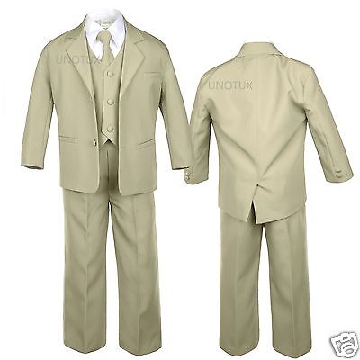 Baby Infant Toddler Kid Teen Khaki Formal Party Tuxedo 5pc Set Boy Suit sz S-20