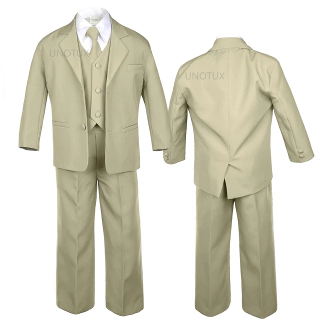 Baby Infant Toddler Kid Teen Khaki Formal Party Tuxedo 5pc Set Boy Suit sz S-20