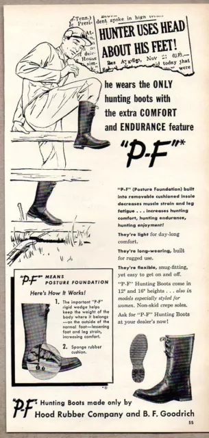 1952 Vintage Ad PF Hunting Boots Hood Rubber Co BF Goodrich