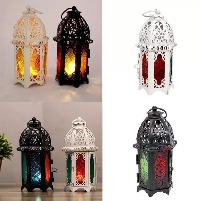 Candelabro vintage colgante de hierro y vidrio estilo marroquí linterna luz de té D ),