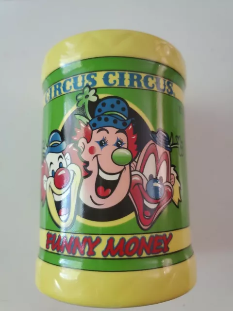 Vintage Circus Circus Funny Money Bank Clowns Ceramic Yellow