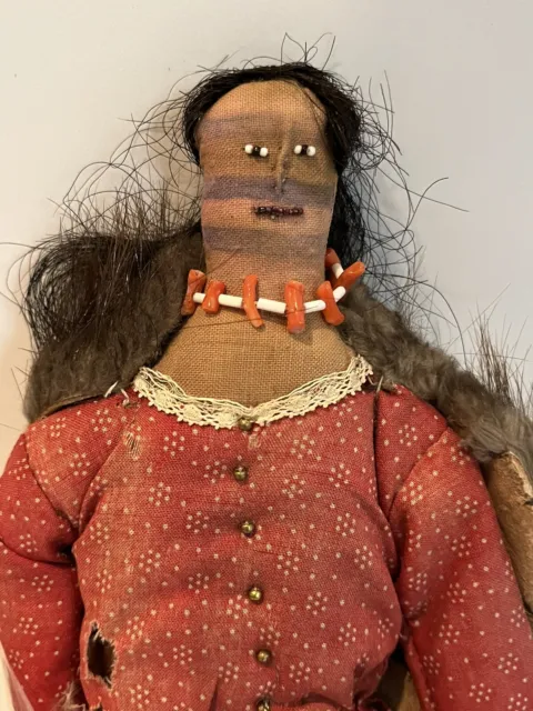 Antique Native American Doll 19th C. - Coral Necklace - Face Paint - Beaded