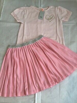 River island mini girls aged 3-4 years pink glitter pleated skirt outfit BNWT