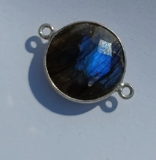 Connettore lunetta rotonda argento sterling 925 circa 22 x 16 mm inc labradorite