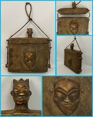 Authentic Wood Carved AFRICAN Artifact Figural CARRYING CASE - Pende Tribe Congo