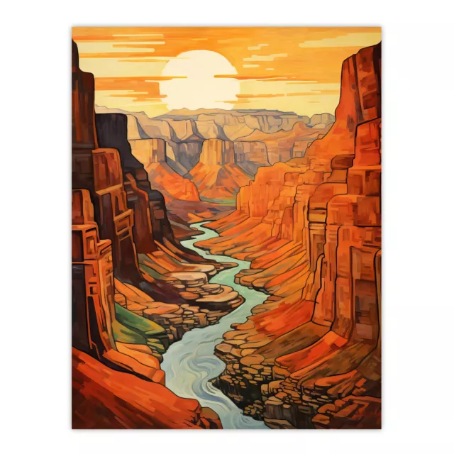 Sunset Grand Canyon Warm Colours USA National Park Gorge Wall Art Poster Print