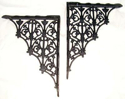 pair Gothic Victorian style Cast Iron Shelf Brackets 9 & 3/4 by 7 & 1/2 inch