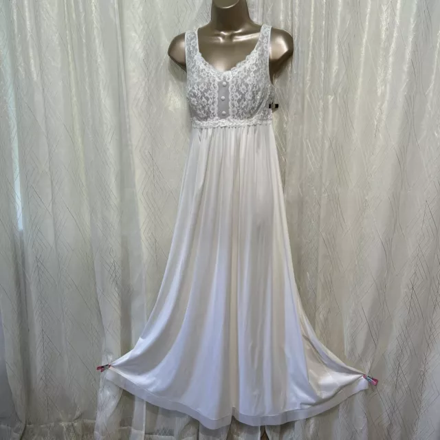VTG S M Tall Nylon Floral Lace Nylon Nightgown Snow White Negligee Bridal Soft