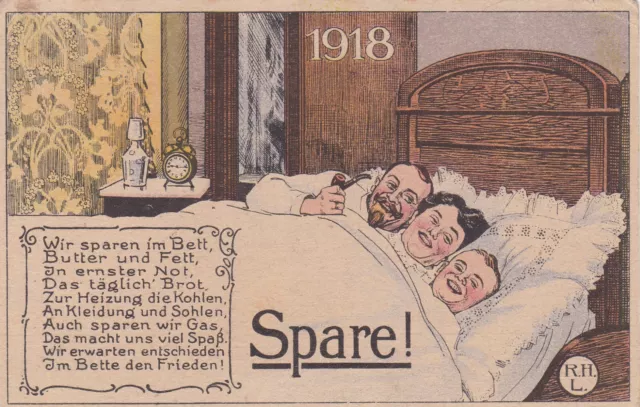 AK - 1918 ---  SPARE , Familie zusammen im Bett .....