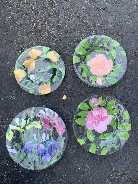 Lot SydenStricker FUSED ART GLASS Dish Floral Design 4pc “set”