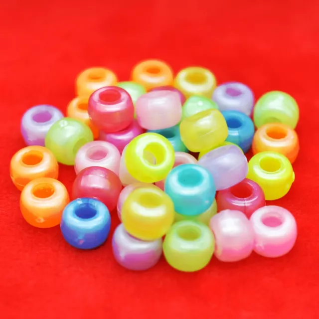 100x Gemischt Perle Farbe Fass Pony Perlen Kunststoff Acryl 9x6mm Dummy Clip Herstellung