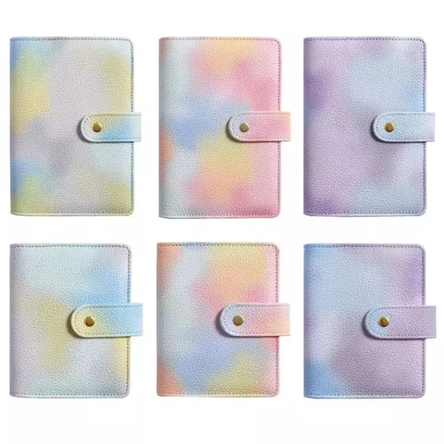 6-Ring Cute Binder Notebook Cover A6/A7 Gradient Color Leather Cover for Student