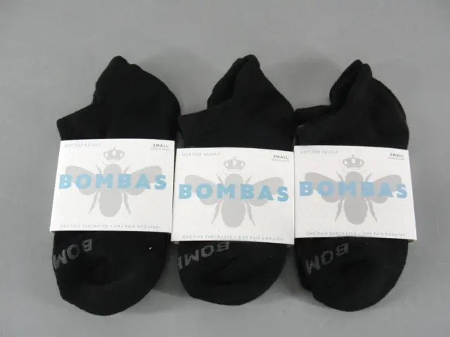 BOMBAS UNISEX ANKLE SOCK ARCH SUPPORT SIZE SMALL S LOT 3 PAIRS BLACK NEW w/TAGS