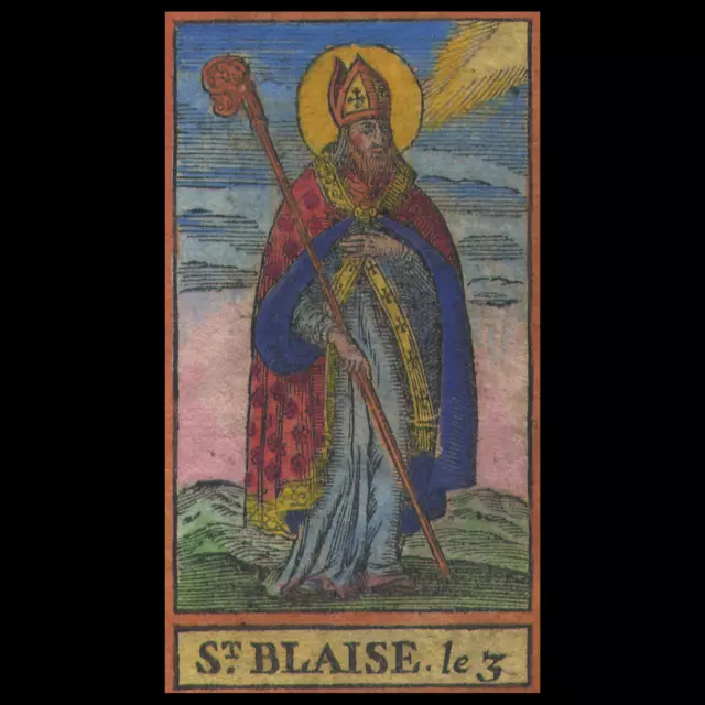 S BIAGIO-santino colorato amano XVI sec canivet heiligebild holy card incisione