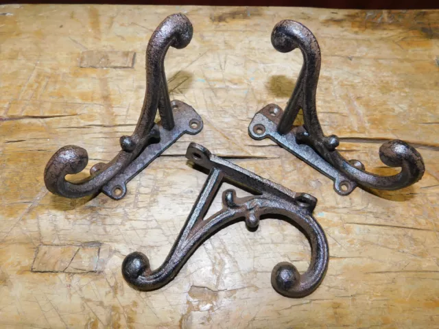 6 Cast Iron Brown Victorian Style Coat Hooks Hat Hook Rack Hall Tree SCHOOL 3