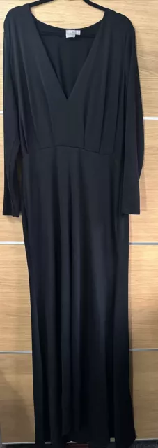 ASOS Tall Size 18 Black Maxi Dress V Neck Long Sleeves Front Slit