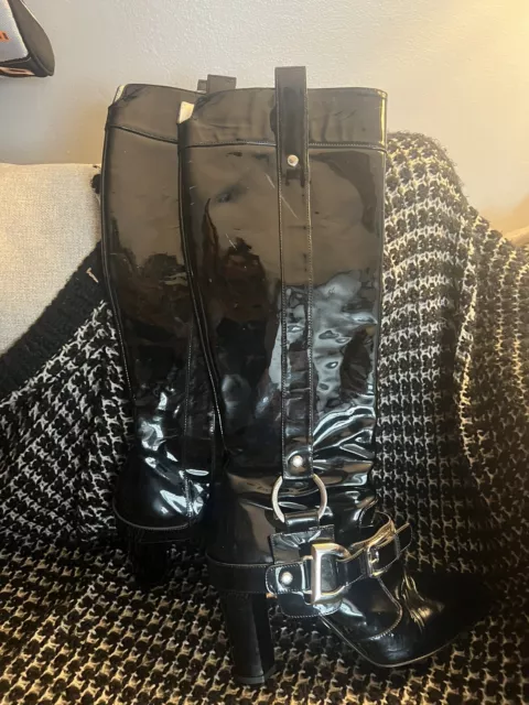 Dolce & Gabbana Vintage Patent Leather Knee-High Moto Boots 39.5