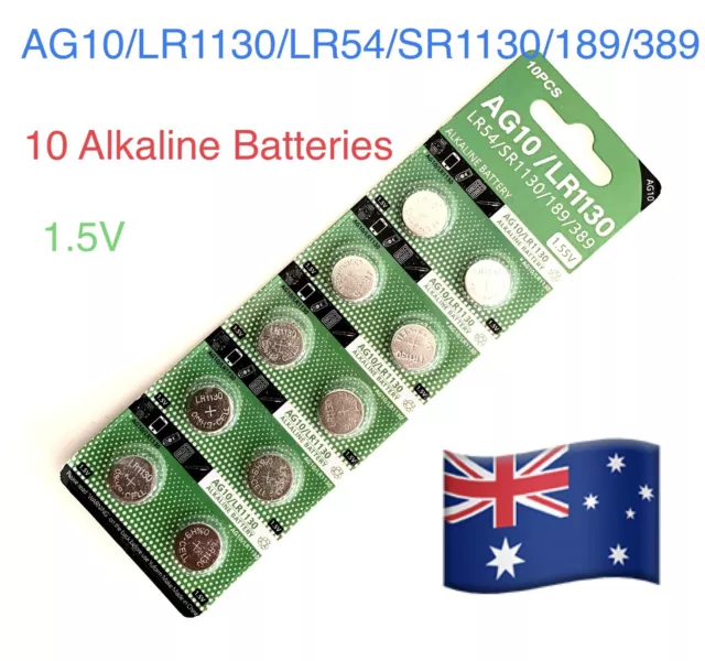 10 AG10/LR1130/LR54/SR1130/189/389 Button Batteries 1.5V Alkaline Cell EXP2027
