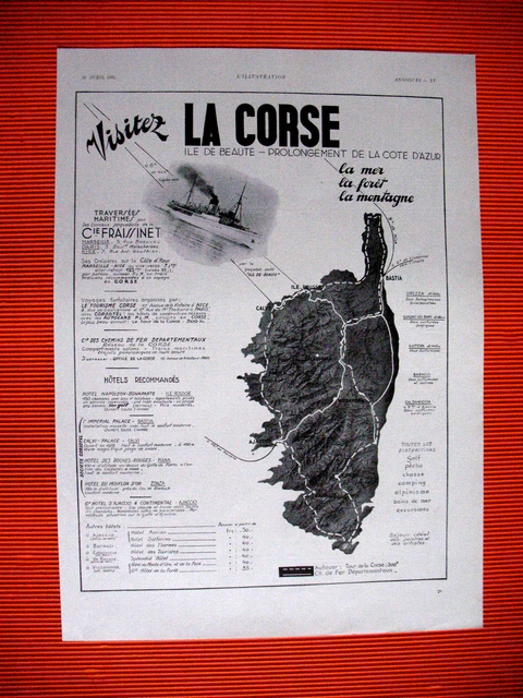 PUBLICITE DE PRESSE CORSE ILE DE BEAUTé HOTELS TOURISME FRENCH AD 1934