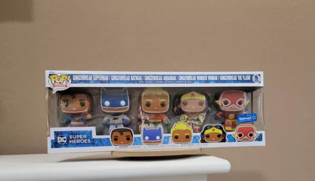 Funko Pop Gingerbread DC Super Heroes Walmart Exclusive Set of 5 Batman Superman