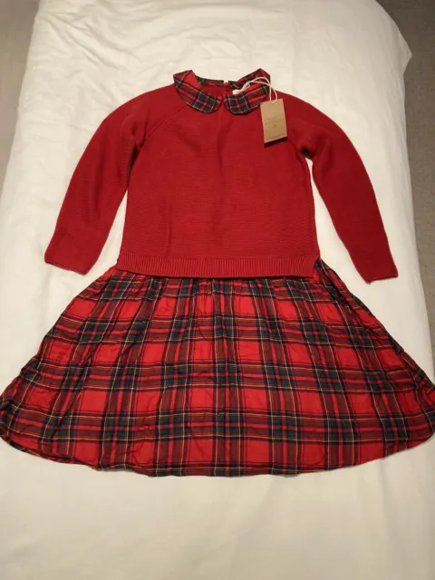 Abito maglione tartan rosso Next nuovo con etichette 5-6 cotone lavorato a maglia